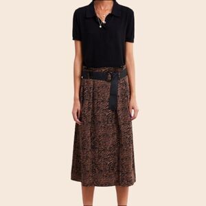 Zara Animal Print Midi Skirt with Thigh Split (No Belt) Size XS